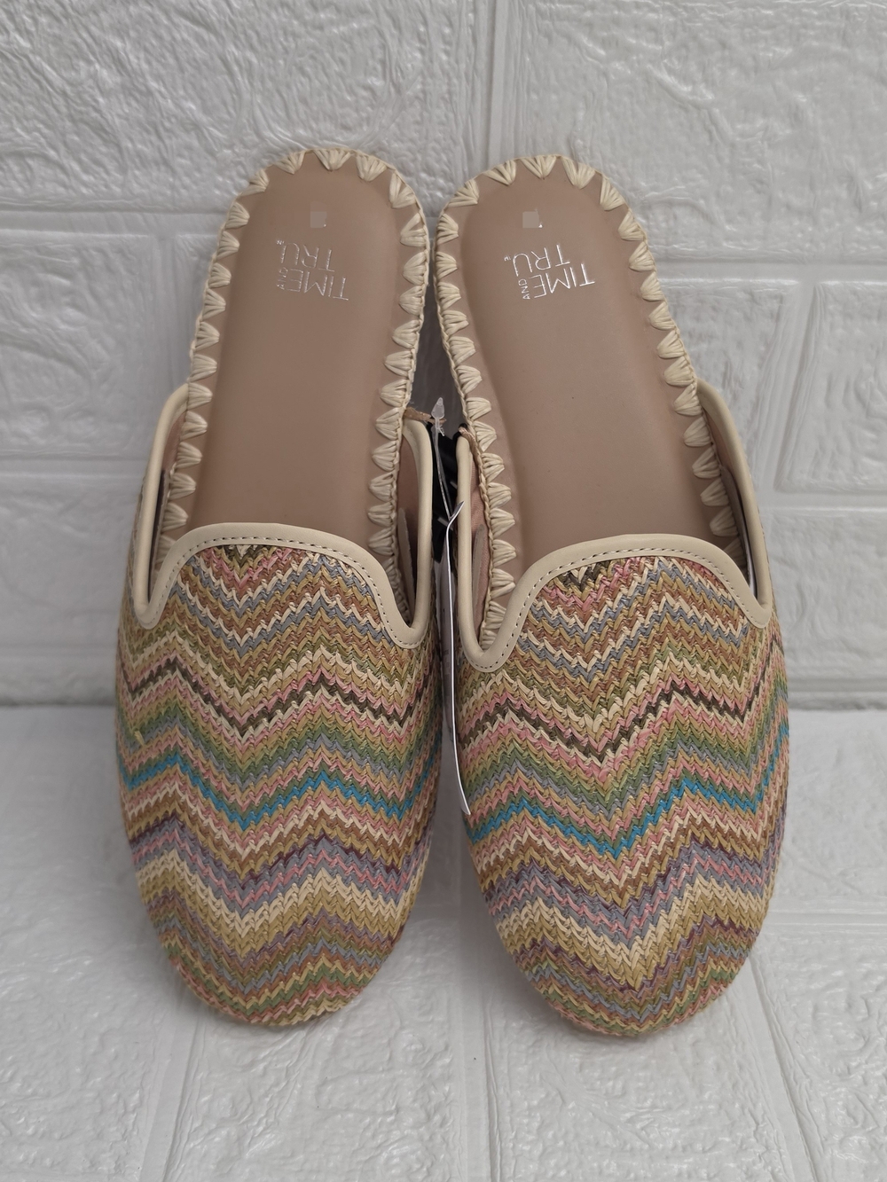 NEW Time and Tru Whipstitch Striped Multicolor Raffia Mules Women